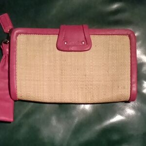 NWOT COACH PARKER STRAW POUCHETTE Pink and Tan Women's Clutch